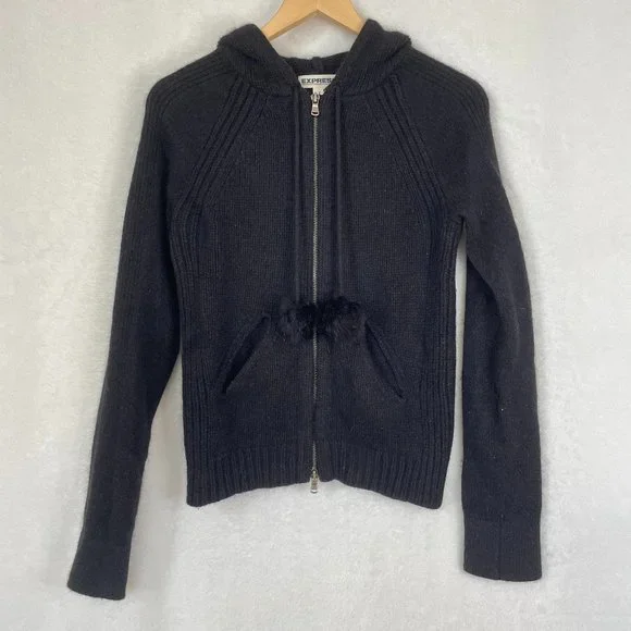 Express Knit Zip-Up Hoodie with Pompoms - Picture 1 of 3